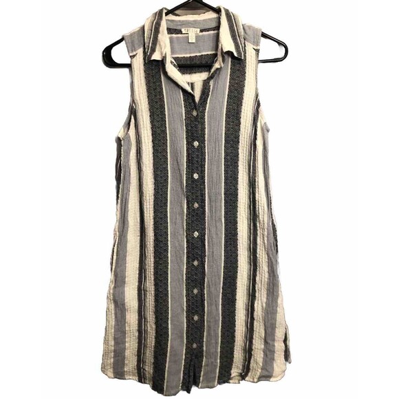 Spense Button Front Sleeveless Shirt Dress Blue White Striped Size 4 Small - Picture 1 of 7